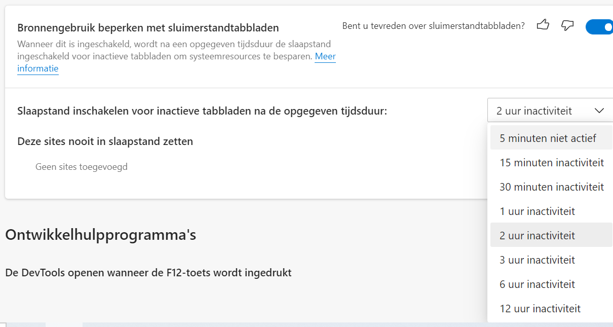 Schermafbeelding sluimertabbladen