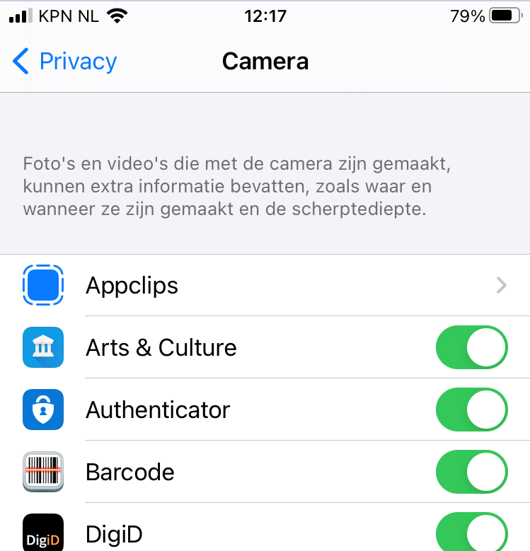 ios apps toegang cam 2